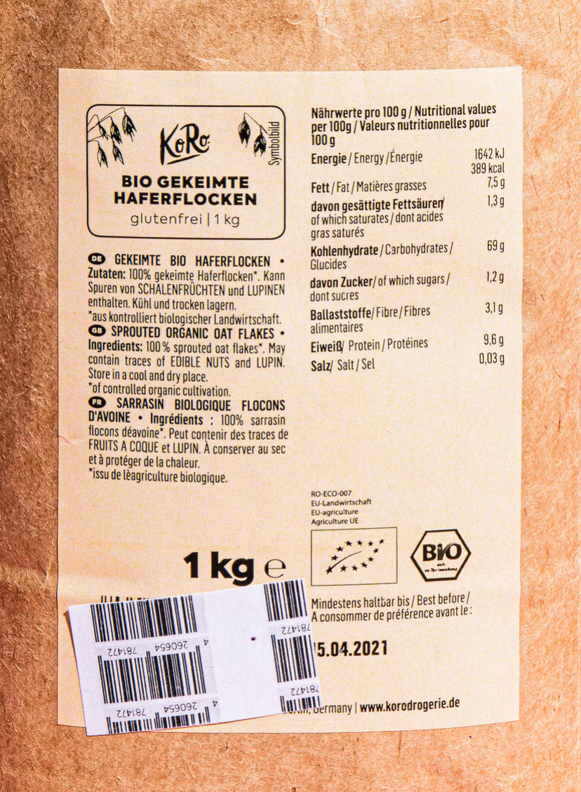 Gekeimte Bio Feinblatt Haferflocken 1 kg
