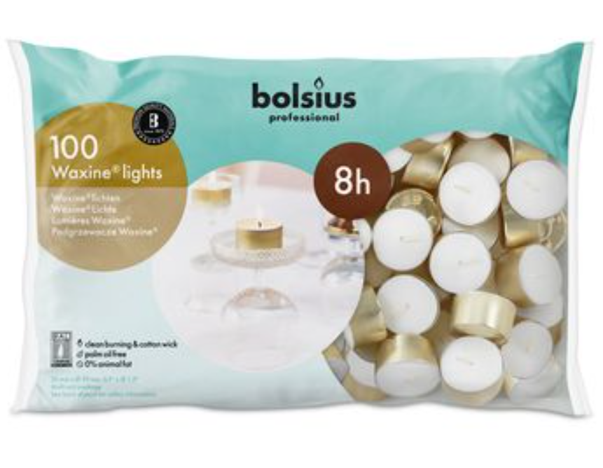 Bolsius: Teelichte 8h - 100er Beutel - Gold