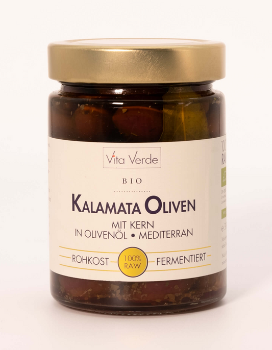 Vita Verde griechische Bio Kalamata Oliven mit Kern in Olivenöl 330g