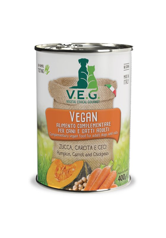 V.E.G.- Orange 400g Nassfutter - Kürbis, Karotte und Kichererbsen - veganes Nassfutter für Katzen und Hunde